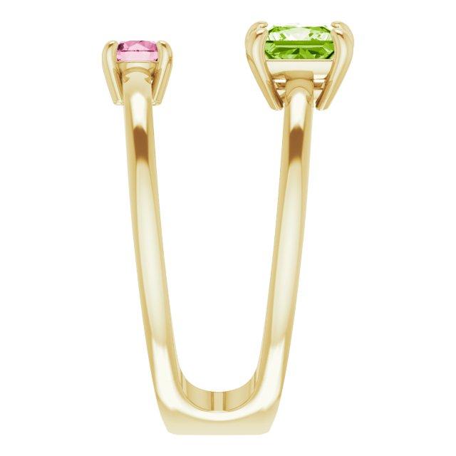 14K Gold Square Natural Peridot & Natural Pink Tourmaline Accented Negative Space Ring - Yellow Gold - view 4