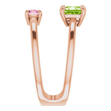 14K Gold Square Natural Peridot & Natural Pink Tourmaline Accented Negative Space Ring - Rose Gold - view 4