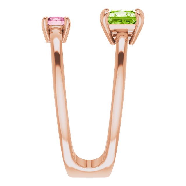 14K Gold Square Natural Peridot & Natural Pink Tourmaline Accented Negative Space Ring - Rose Gold - view 4