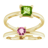 14K Gold Square Natural Peridot & Natural Pink Tourmaline Accented Negative Space Ring - Yellow Gold - view 3