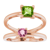 14K Gold Square Natural Peridot & Natural Pink Tourmaline Accented Negative Space Ring - Rose Gold - view 3