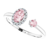 14K Gold Oval Natural Pink Morganite & Natural Diamond Accented Halo-Style Ring - White Gold - view 5