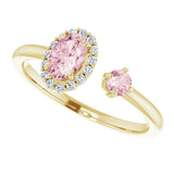 14K Gold Oval Natural Pink Morganite & Natural Diamond Accented Halo-Style Ring - Yellow Gold - view 5