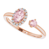 14K Gold Oval Natural Pink Morganite & Natural Diamond Accented Halo-Style Ring - Rose Gold - view 5