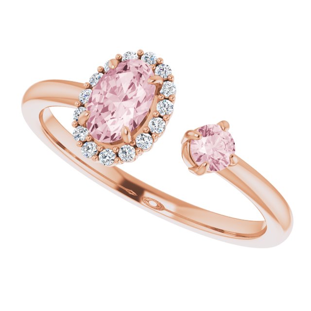 14K Gold Oval Natural Pink Morganite & Natural Diamond Accented Halo-Style Ring - Rose Gold - view 5
