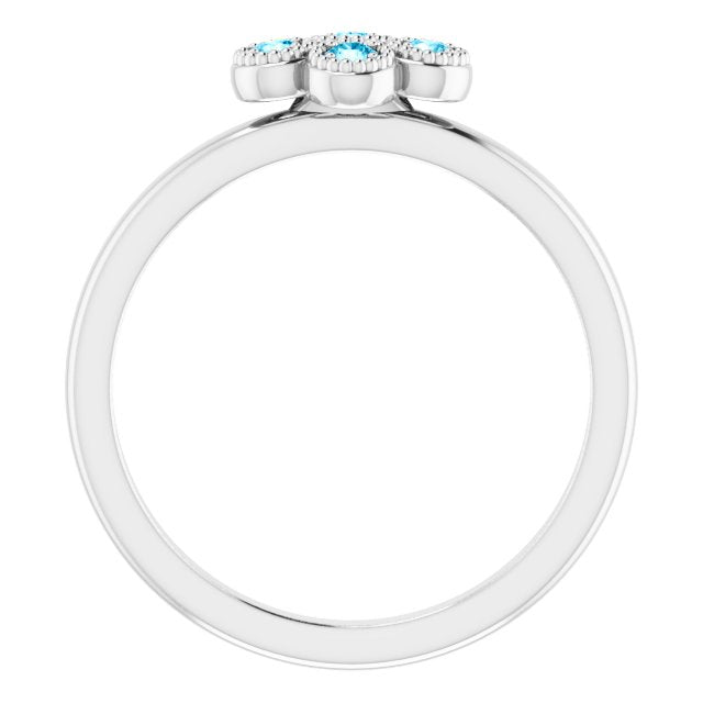 Platinum Round Natural Aquamarine Cluster Ring - view 2