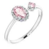 14K Gold Oval Natural Pink Morganite & Natural Diamond Accented Halo-Style Ring - White Gold