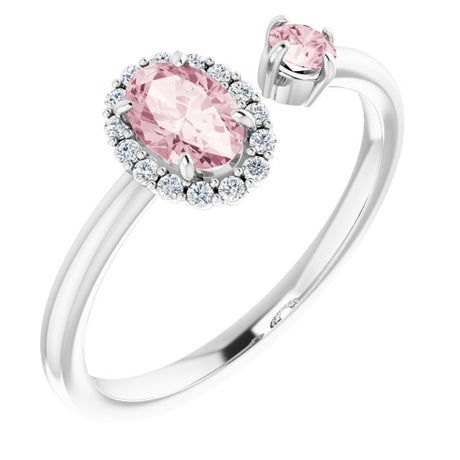 Platinum Oval Natural Pink Morganite & Natural Diamond Accented Halo-Style Ring