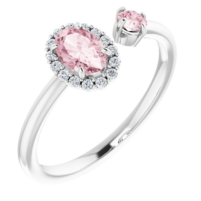 Platinum Oval Natural Pink Morganite & Natural Diamond Accented Halo-Style Ring