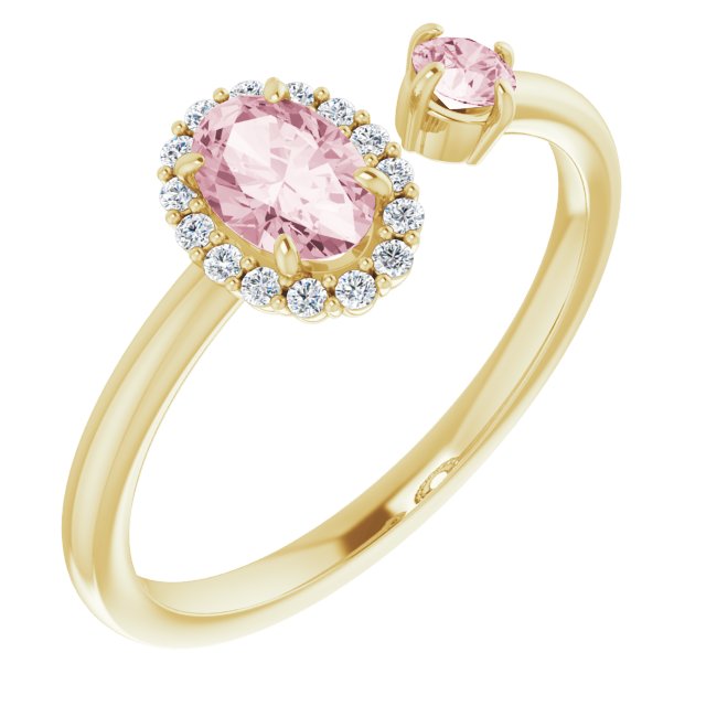 14K Gold Oval Natural Pink Morganite & Natural Diamond Accented Halo-Style Ring - Yellow Gold