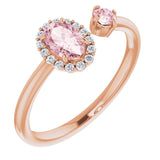 14K Gold Oval Natural Pink Morganite & Natural Diamond Accented Halo-Style Ring - Rose Gold