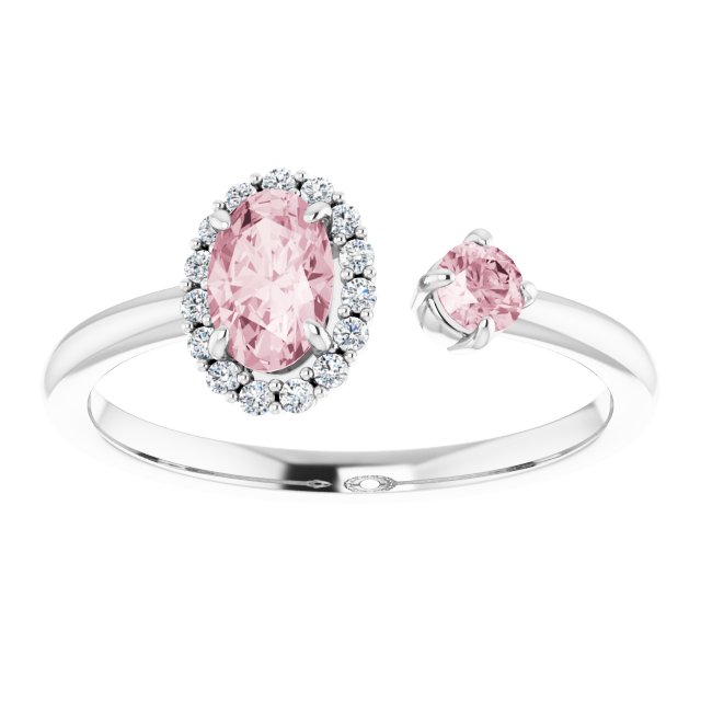 14K Gold Oval Natural Pink Morganite & Natural Diamond Accented Halo-Style Ring - White Gold - view 3