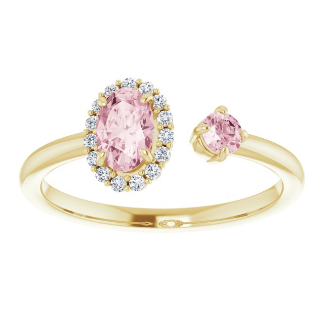 14K Gold Oval Natural Pink Morganite & Natural Diamond Accented Halo-Style Ring - Yellow Gold - view 3