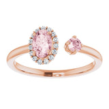 14K Gold Oval Natural Pink Morganite & Natural Diamond Accented Halo-Style Ring - Rose Gold - view 3
