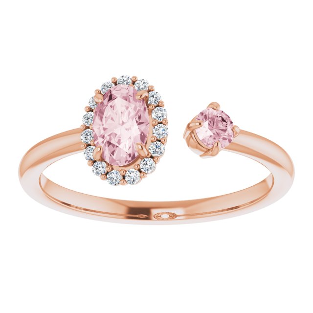 14K Gold Oval Natural Pink Morganite & Natural Diamond Accented Halo-Style Ring - Rose Gold - view 3