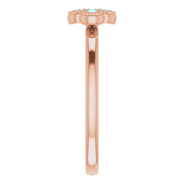 14K Gold Round Natural Aquamarine Cluster Ring - Rose Gold - view 4