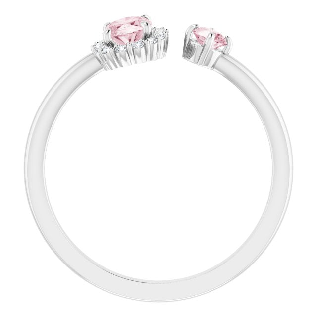 14K Gold Oval Natural Pink Morganite & Natural Diamond Accented Halo-Style Ring - White Gold - view 2