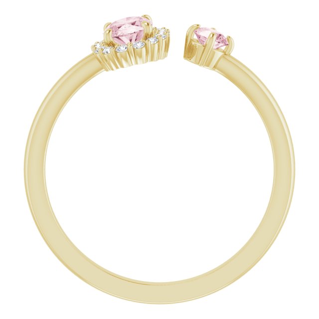 14K Gold Oval Natural Pink Morganite & Natural Diamond Accented Halo-Style Ring - Yellow Gold - view 2