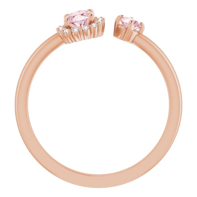 14K Gold Oval Natural Pink Morganite & Natural Diamond Accented Halo-Style Ring - Rose Gold - view 2