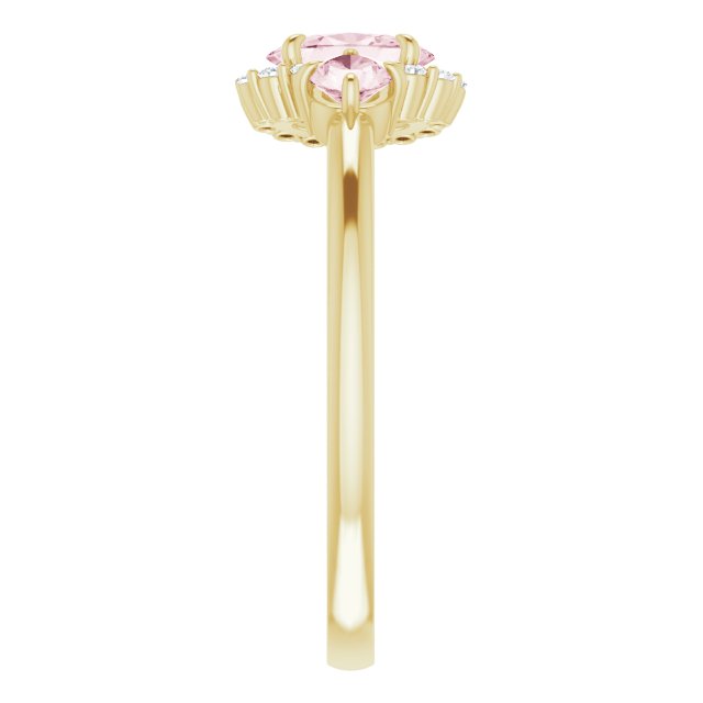 14K Gold Oval Natural Pink Morganite & Natural Diamond Accented Halo-Style Ring - Yellow Gold - view 4