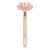 14K Gold Oval Natural Pink Morganite & Natural Diamond Accented Halo-Style Ring - Rose Gold - view 4