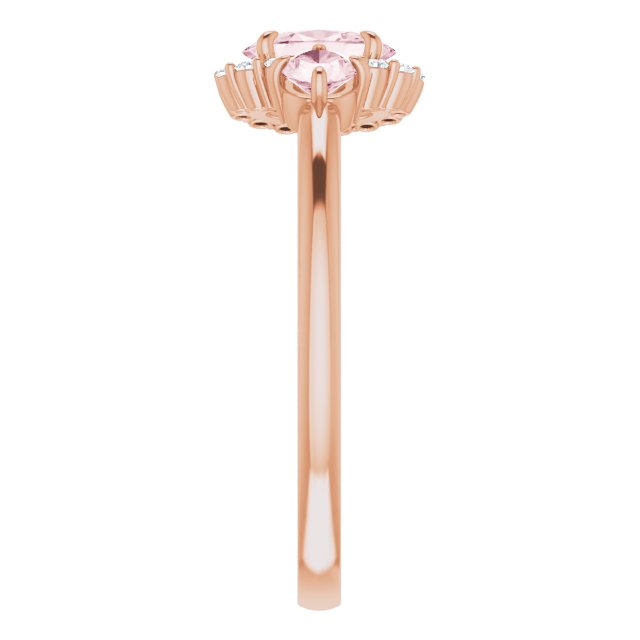 14K Gold Oval Natural Pink Morganite & Natural Diamond Accented Halo-Style Ring - Rose Gold - view 4