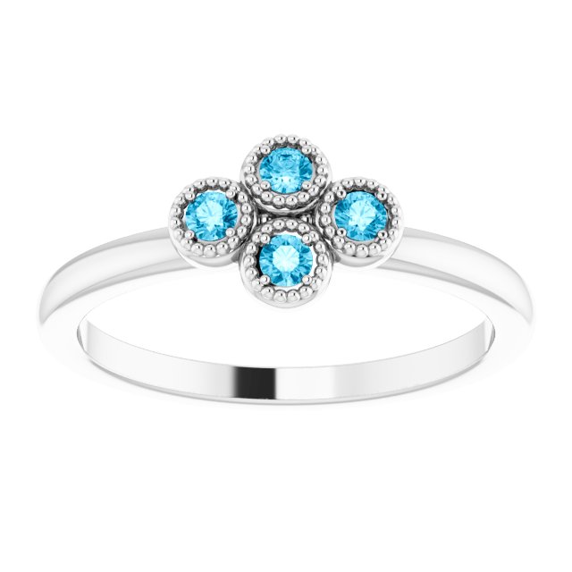 Platinum Round Natural Aquamarine Cluster Ring - view 3