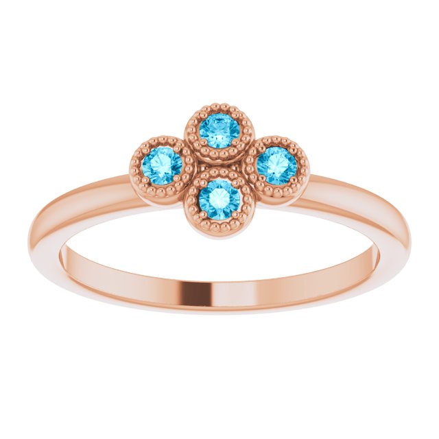 14K Gold Round Natural Aquamarine Cluster Ring - Rose Gold - view 3
