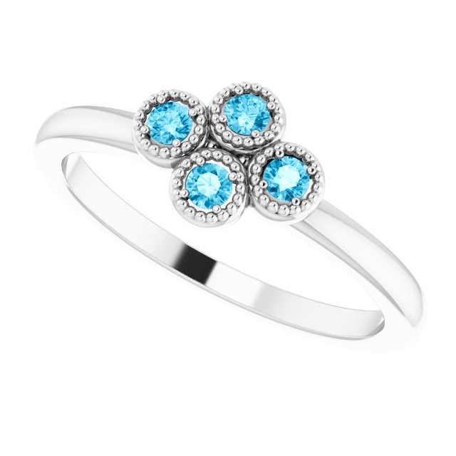 14K Gold Round Natural Aquamarine Cluster Ring - White Gold - view 5