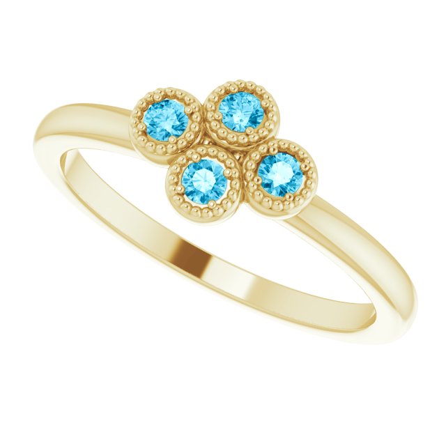 14K Gold Round Natural Aquamarine Cluster Ring - Yellow Gold - view 5