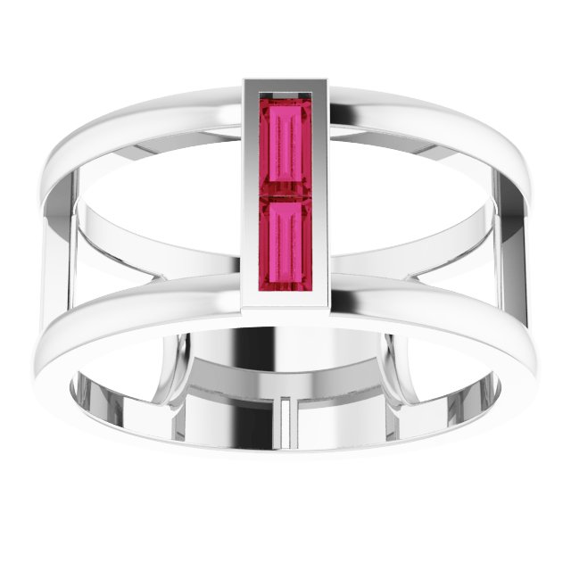 14K Gold Straight Baguette Natural Ruby Baguette Negative Space Ring - White Gold - view 8
