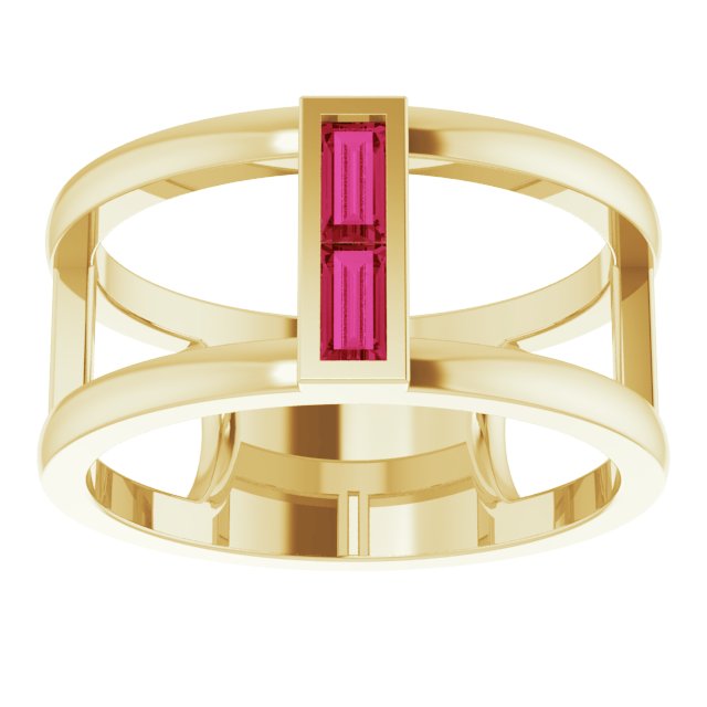 14K Gold Straight Baguette Natural Ruby Baguette Negative Space Ring - Yellow Gold - view 8