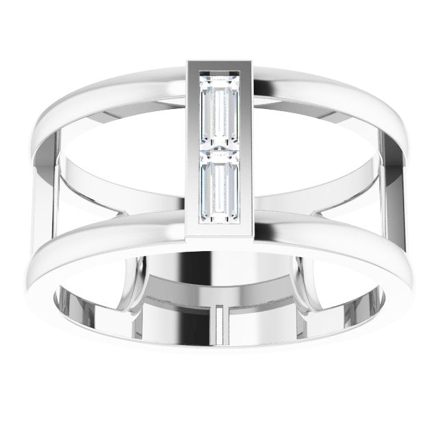 14K Gold Straight Baguette Natural Diamond Baguette Negative Space Ring - White Gold - view 8