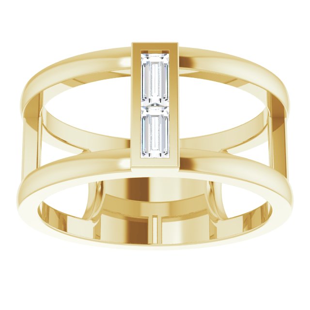 14K Gold Straight Baguette Natural Diamond Baguette Negative Space Ring - Yellow Gold - view 8