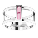 Platinum Straight Baguette Natural Pink Tourmaline Baguette Negative Space Ring - view 8