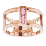 14K Gold Straight Baguette Natural Pink Tourmaline Baguette Negative Space Ring - Rose Gold - view 8