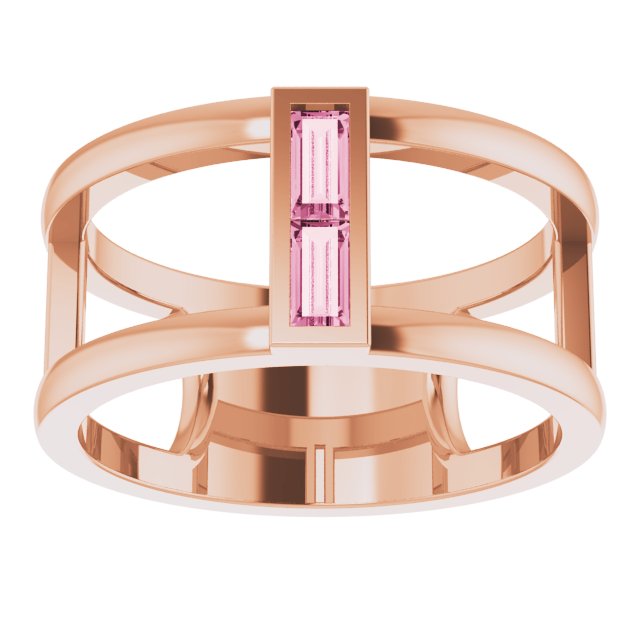 14K Gold Straight Baguette Natural Pink Tourmaline Baguette Negative Space Ring - Rose Gold - view 8