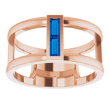 14K Gold Straight Baguette Natural Blue Sapphire Baguette Negative Space Ring - Rose Gold - view 8