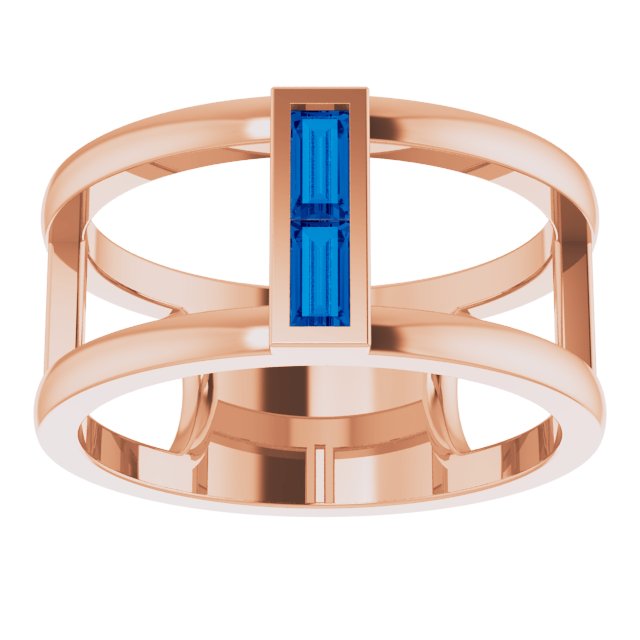 14K Gold Straight Baguette Natural Blue Sapphire Baguette Negative Space Ring - Rose Gold - view 8