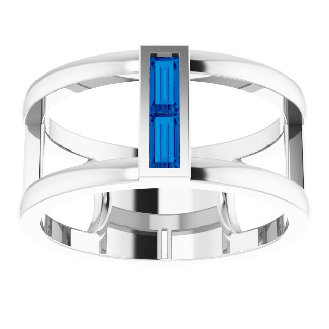 14K Gold Straight Baguette Natural Blue Sapphire Baguette Negative Space Ring - White Gold - view 8