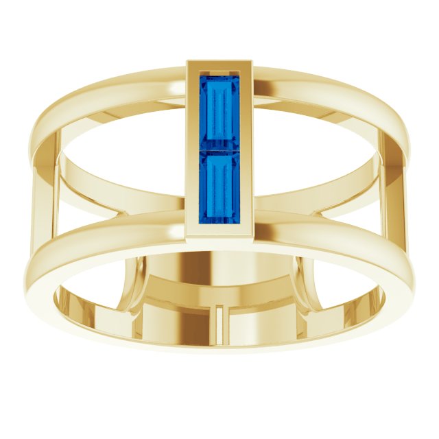 14K Gold Straight Baguette Natural Blue Sapphire Baguette Negative Space Ring - Yellow Gold - view 8