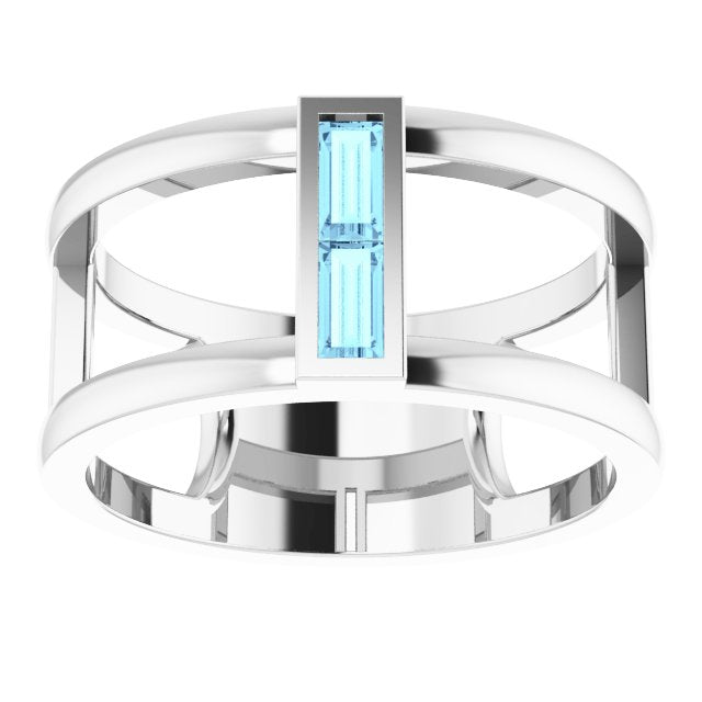 Platinum Straight Baguette Natural Aquamarine Baguette Negative Space Ring - view 8