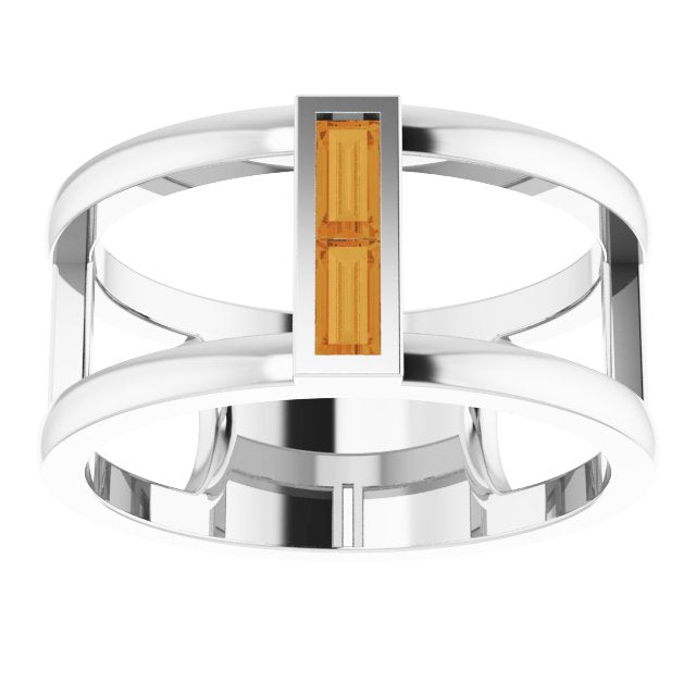14K Gold Straight Baguette Natural Citrine Baguette Negative Space Ring - White Gold - view 8