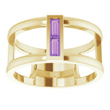 14K Gold Straight Baguette Natural Amethyst Baguette Negative Space Ring - Yellow Gold - view 8