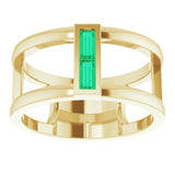 14K Gold Straight Baguette Natural Emerald Baguette Negative Space Ring - Yellow Gold - view 8