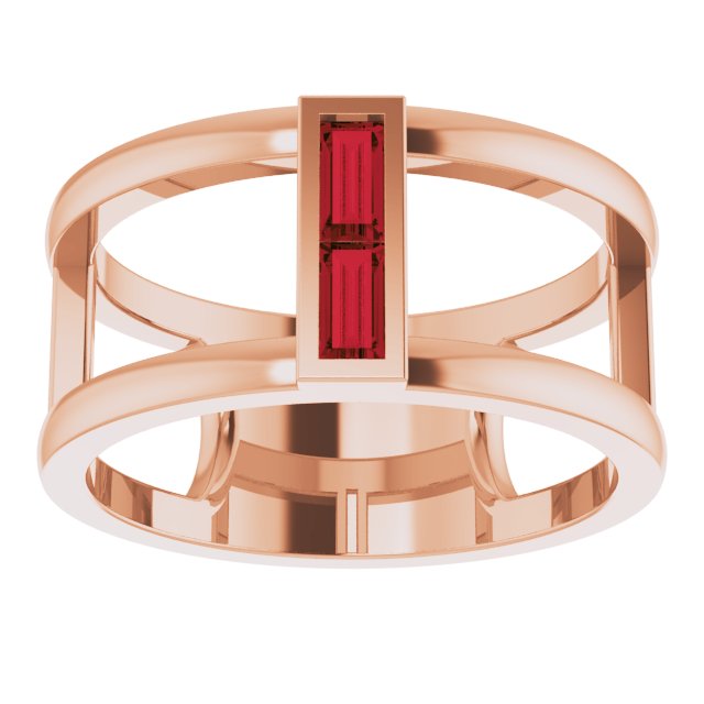14K Gold Straight Baguette Natural Mozambique Garnet Baguette Negative Space Ring - Rose Gold - view 8