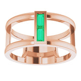 14K Gold Straight Baguette Natural Emerald Baguette Negative Space Ring - Rose Gold - view 8