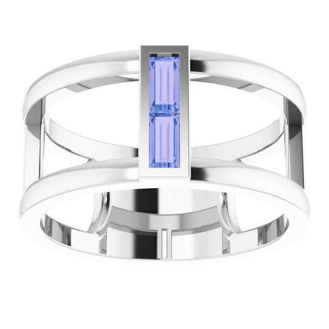 Platinum Straight Baguette Natural Tanzanite Baguette Negative Space Ring - view 8