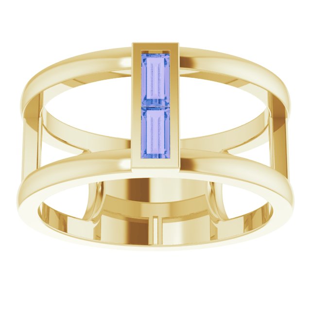 14K Gold Straight Baguette Natural Tanzanite Baguette Negative Space Ring - Yellow Gold - view 8