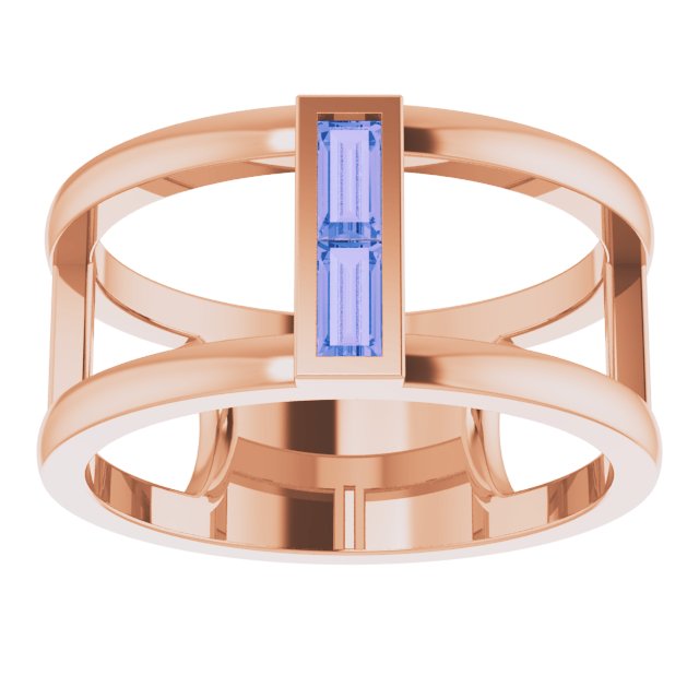 14K Gold Straight Baguette Natural Tanzanite Baguette Negative Space Ring - Rose Gold - view 8